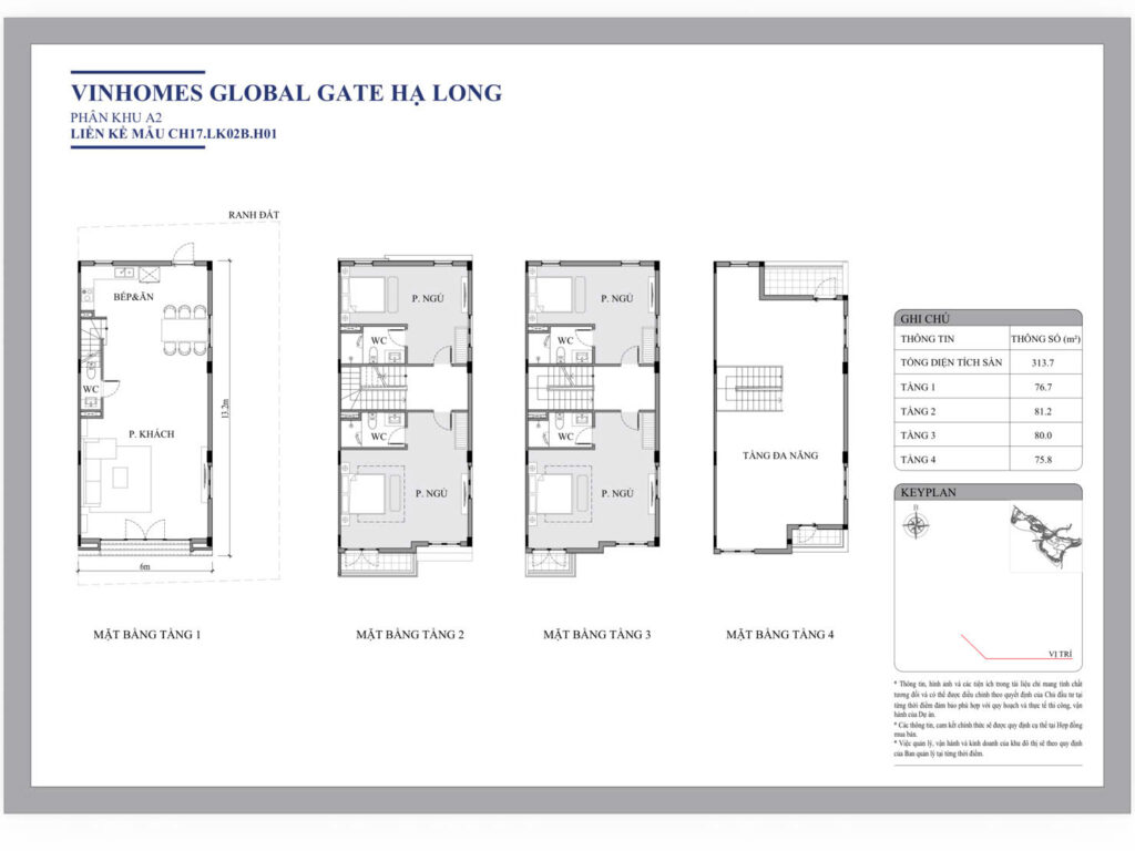 Loại hình sản phẩm liền kề điển hình  xẻ khe diện tích 144 m².